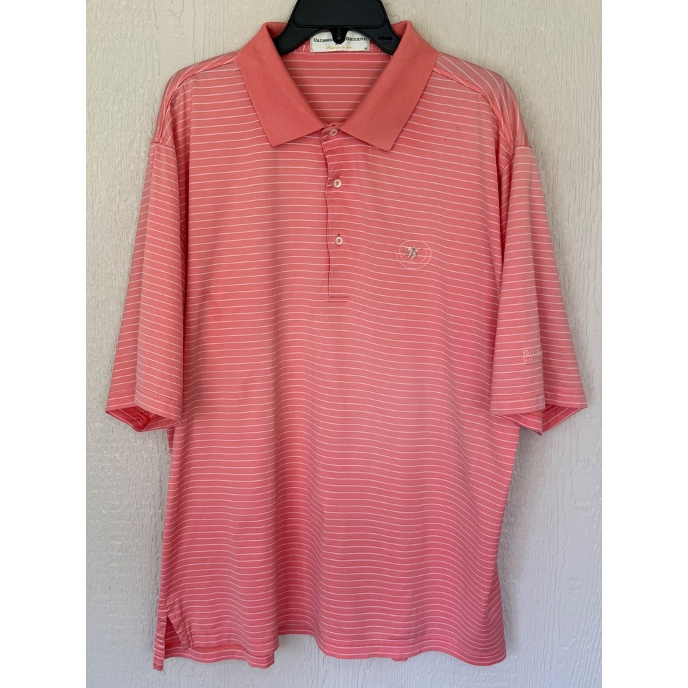 Fairway & Greene Mens XXL Polo Shirt Pink Striped Mercerized Cotton Golf shirt